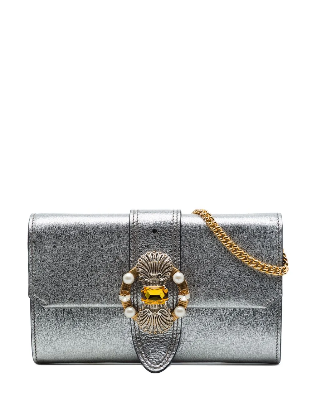 2010-2026 Metallic Goatskin Madras Crystal Embellished Crossbody Bag