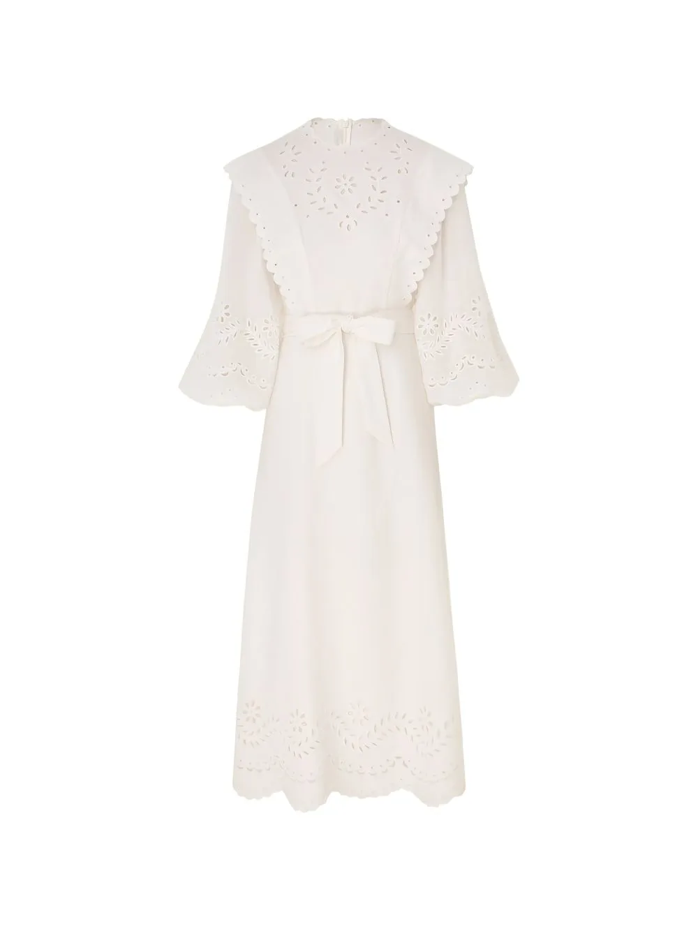 Broderie Anglaise-Trimmed Linen Maxi Dress