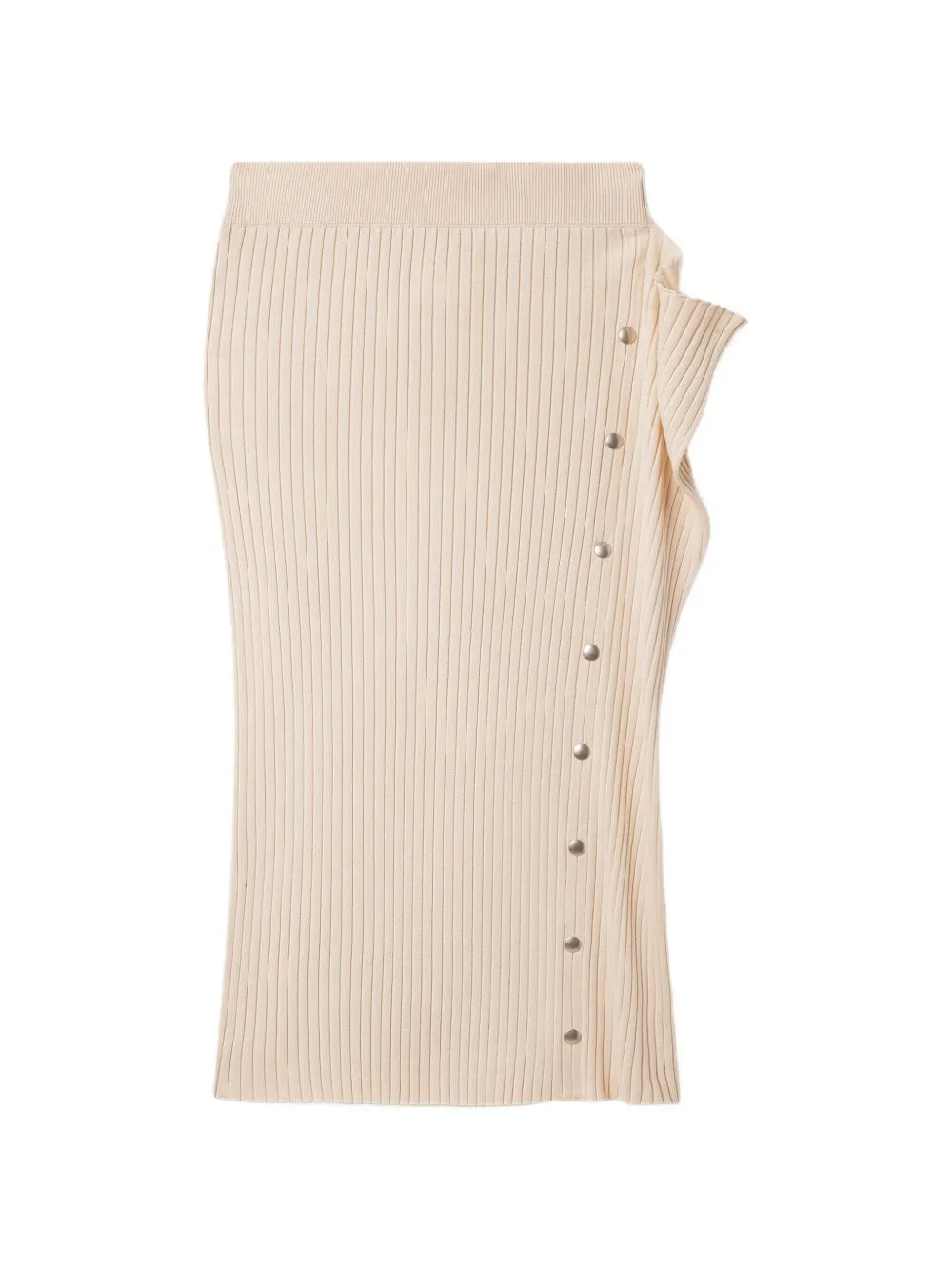 Ribbed-Knit Press-Stud Midi Skirt