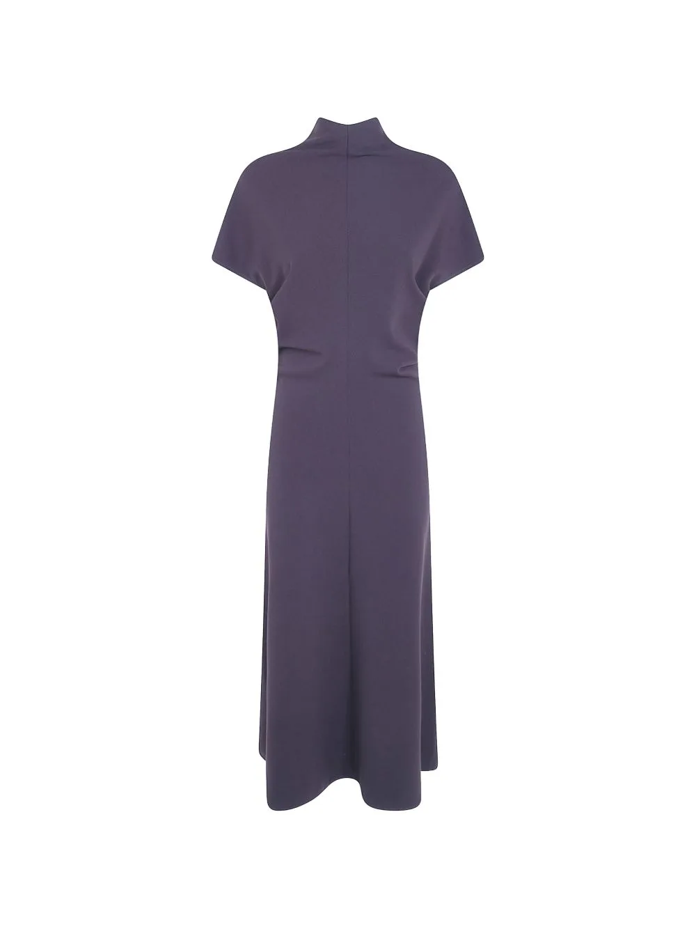High-Neck Gathered-Waist Midi Dress