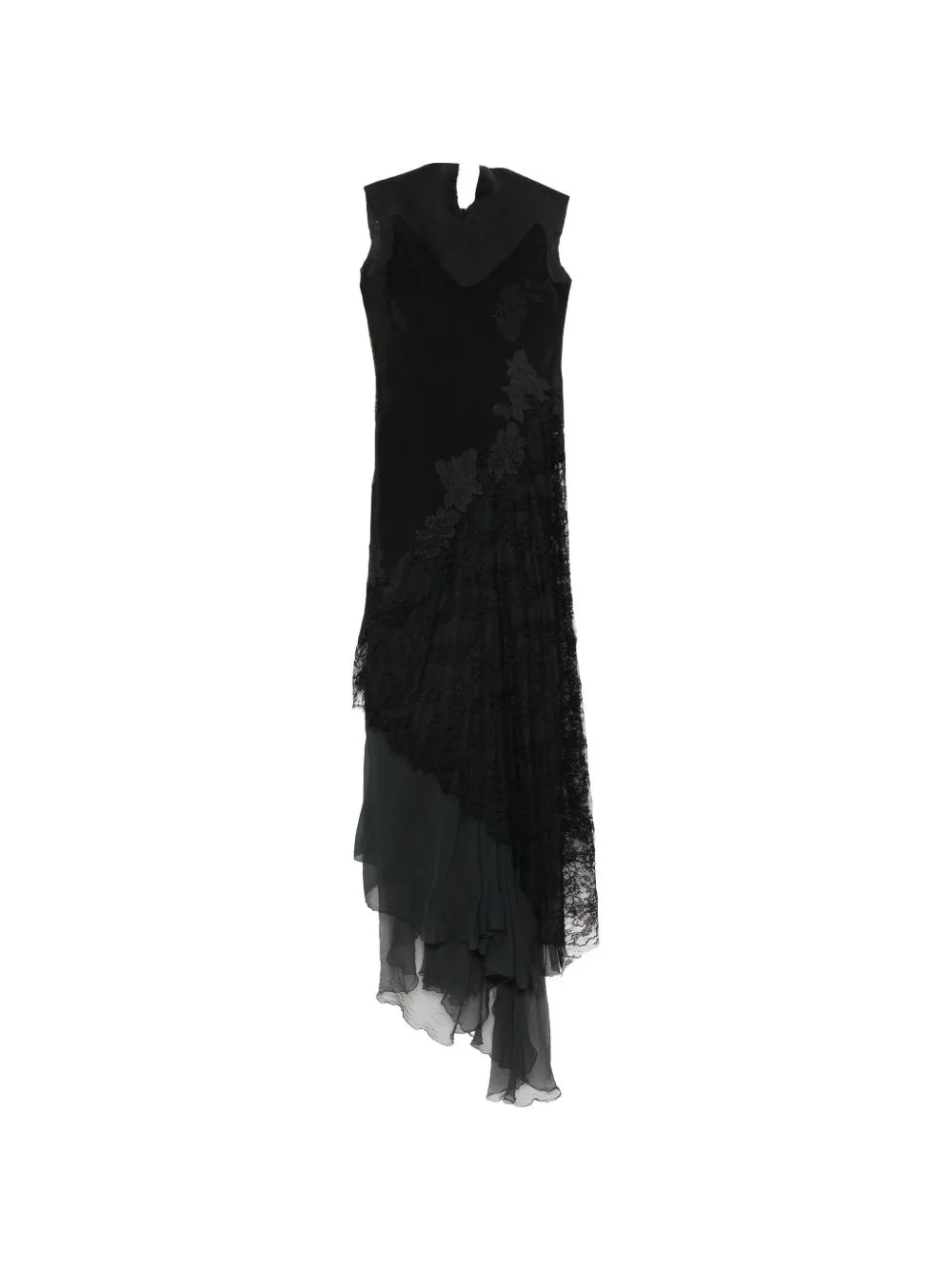 Lace-Appliqué Asymmetric Dress