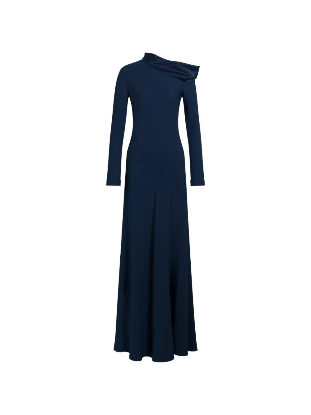 Asymmetric-Neck Long-Sleeve Dress
