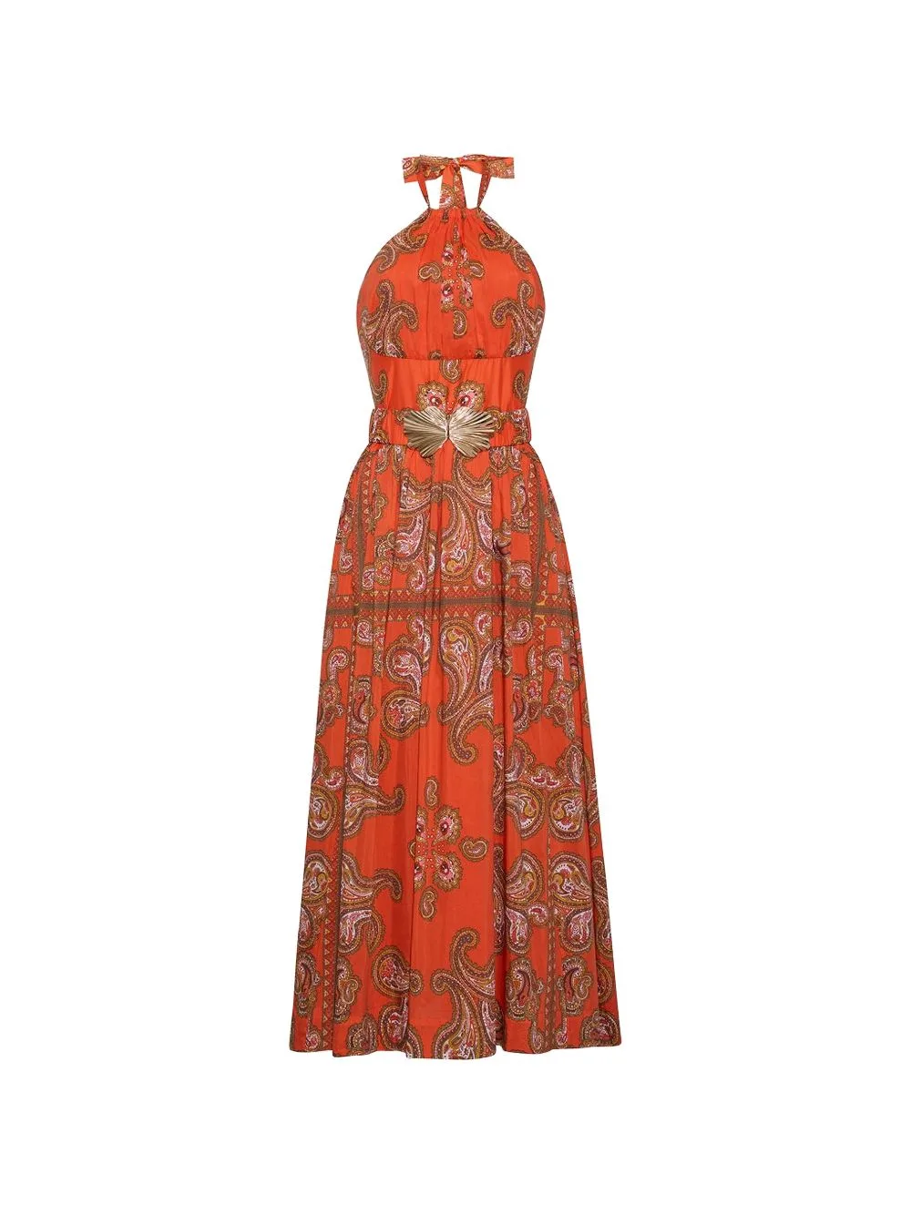 Dena Paisley-Print Belted Maxi Dress