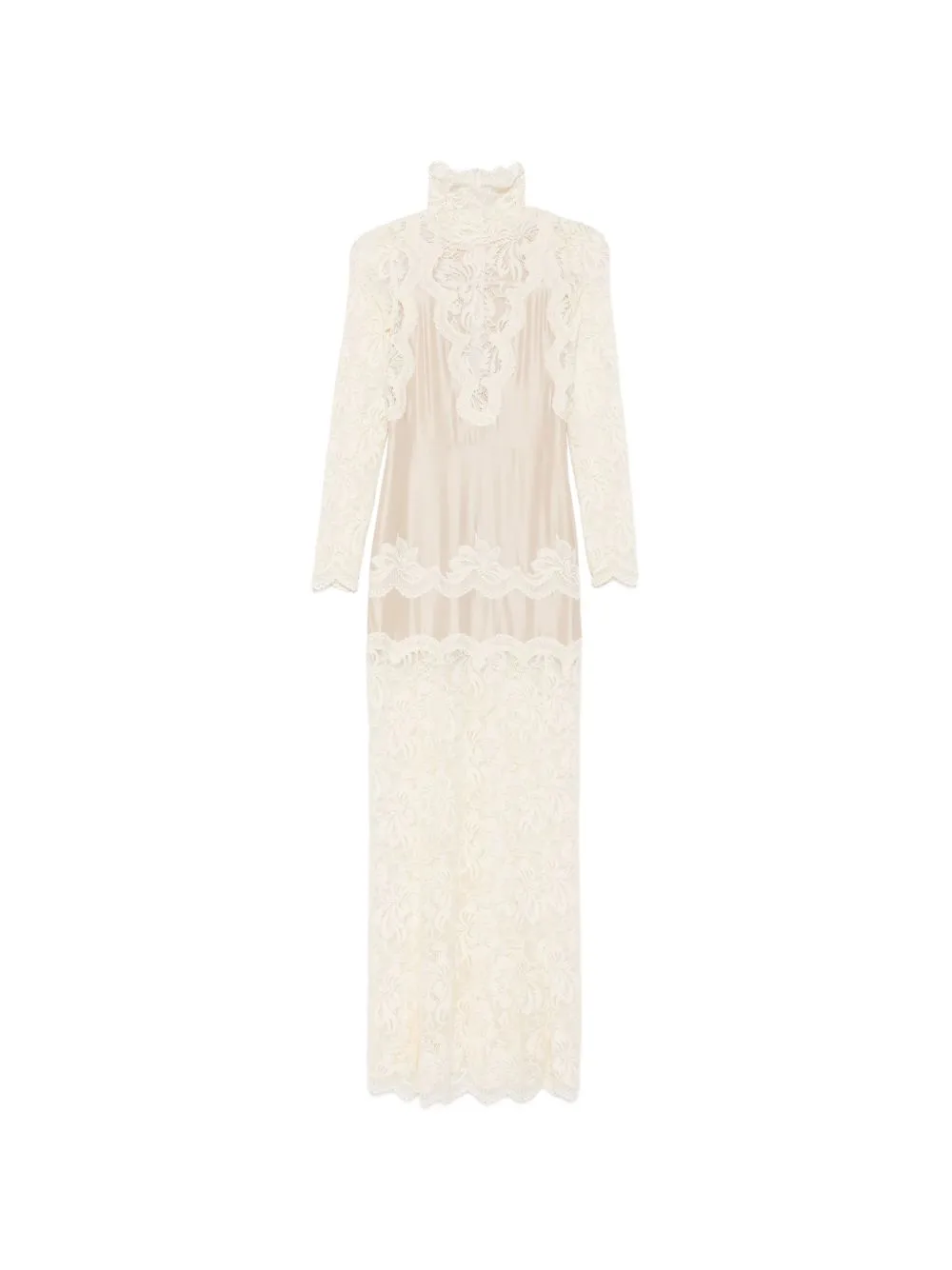 Lace-Panelled Long-Sleeve Maxi Dress