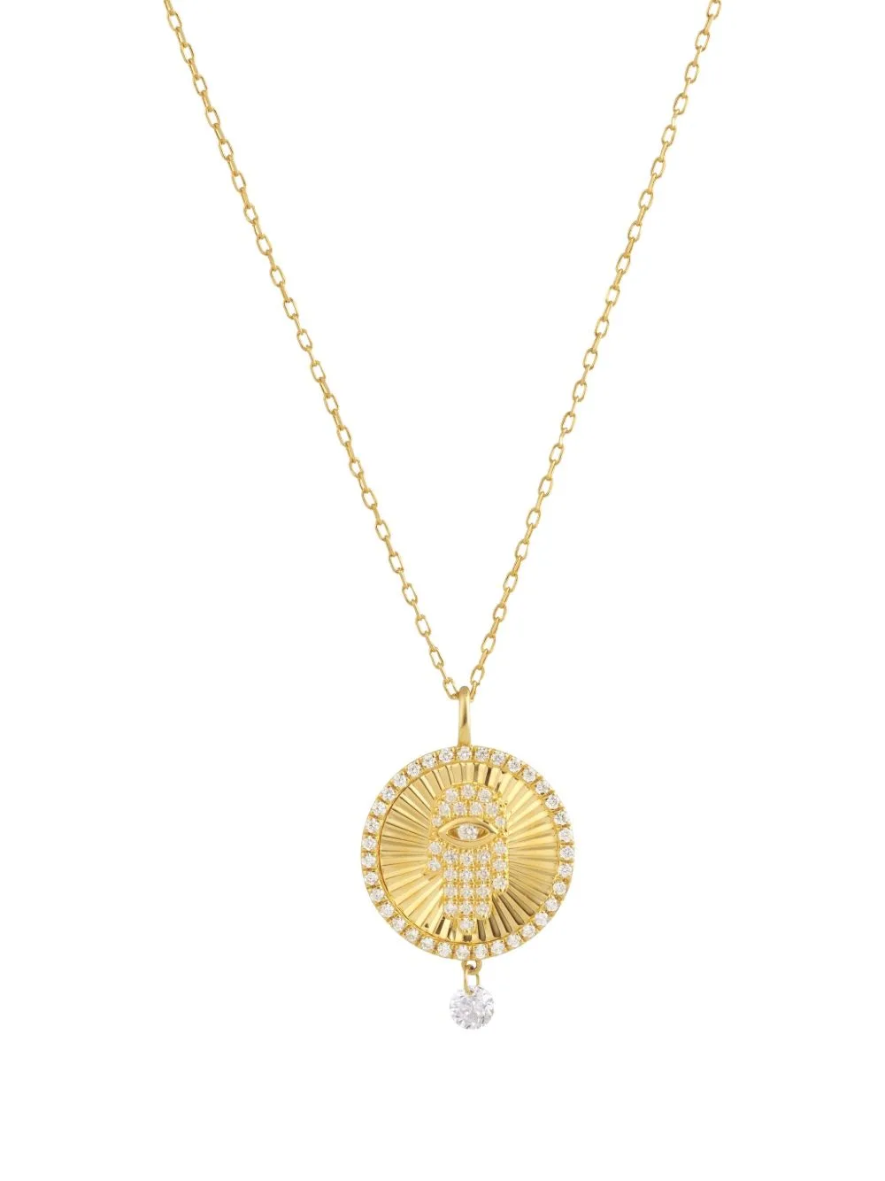 18CT Yellow Gold Diamond Main De Fatma Necklace