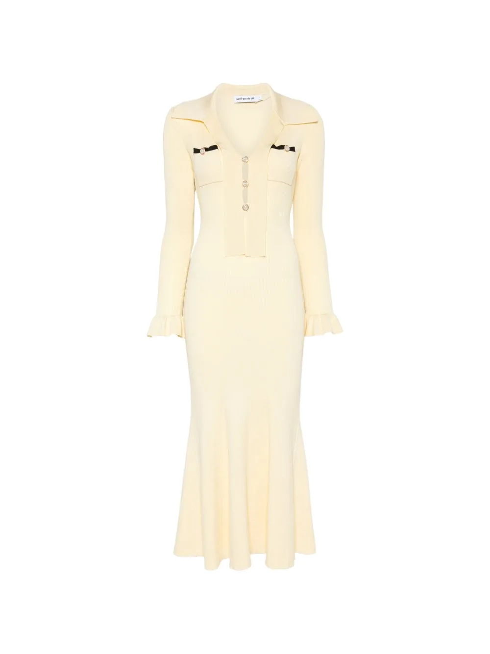 Ruffled Ribbed-Knit Midi Dress