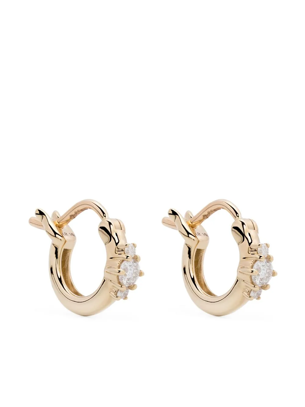 14kt Yellow Gold Trio Diamond Huggie Hoop Earrings
