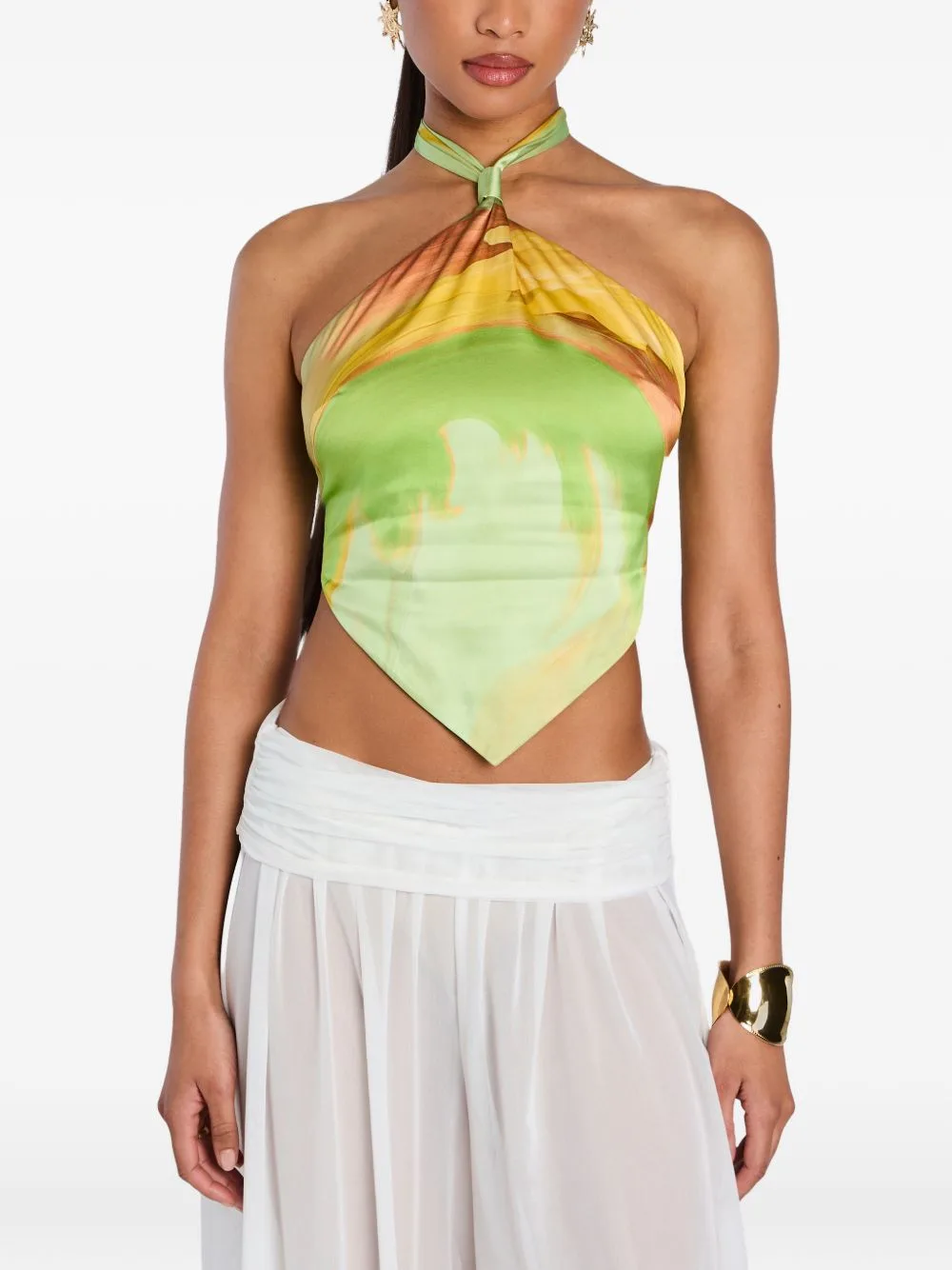 Jamie Brushstroke-Print Halterneck Top