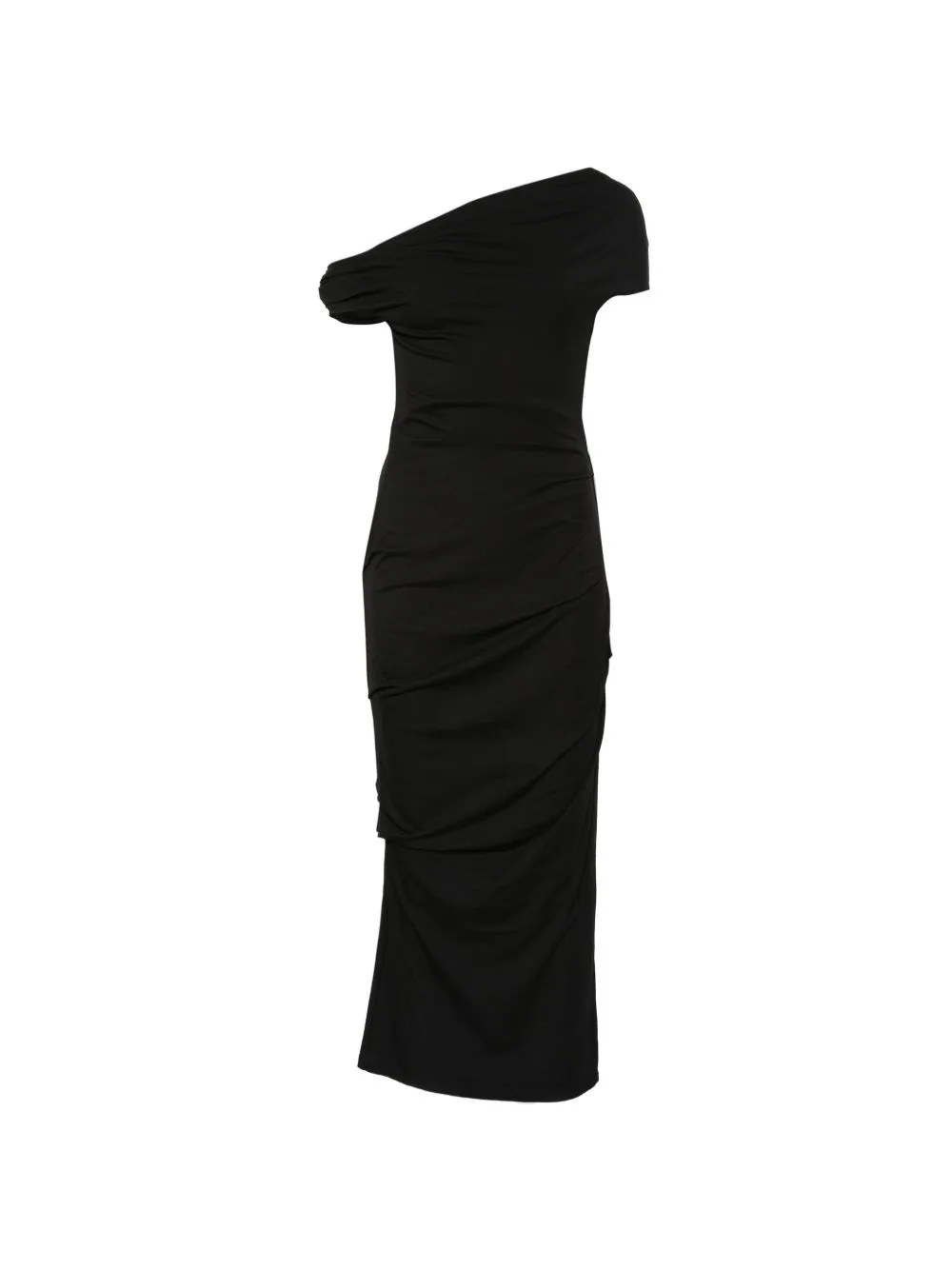 One-Shoulder Gathered Midi Dress