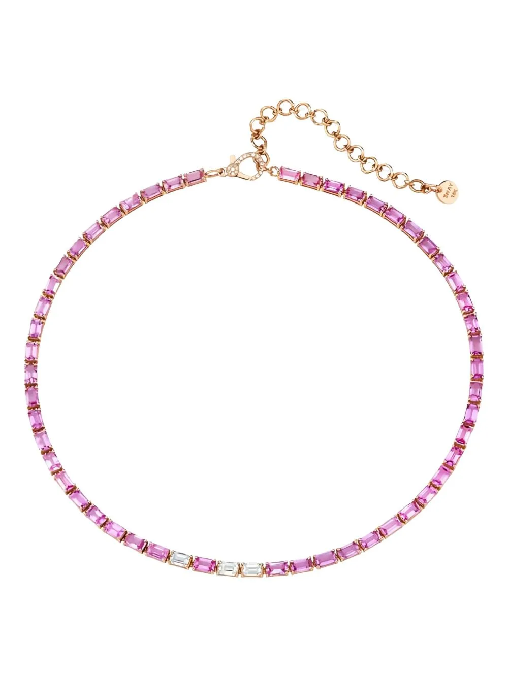18CT Rose Gold Pink Sapphire and Diamond Tennis Necklace