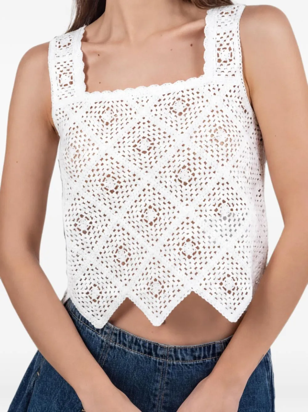Crochet-Knit Scallop-Edge Top