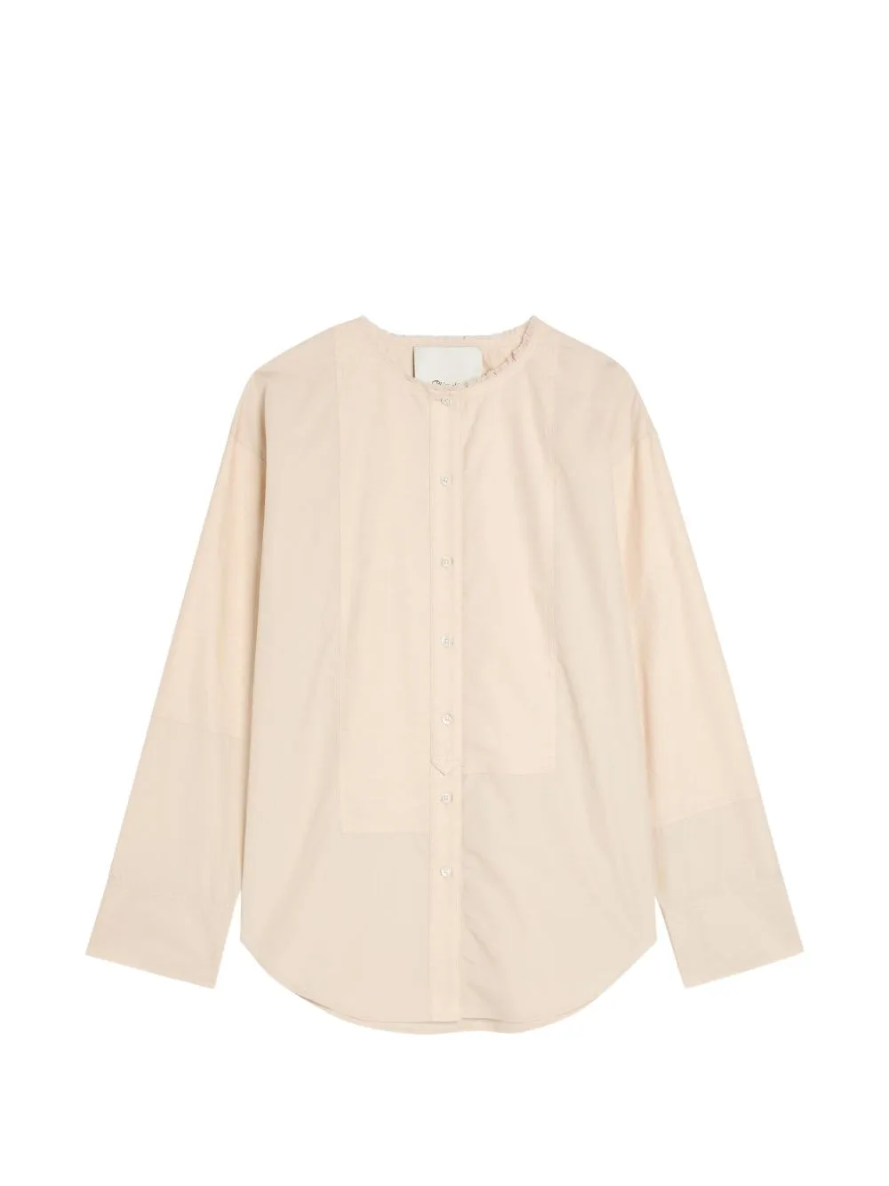 Collarless Panelled Frayed-Edge Shirt