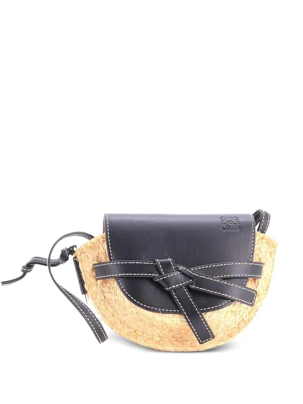 Gate Leather Shoulder Leather with Raffia Mini Crossbody Bag