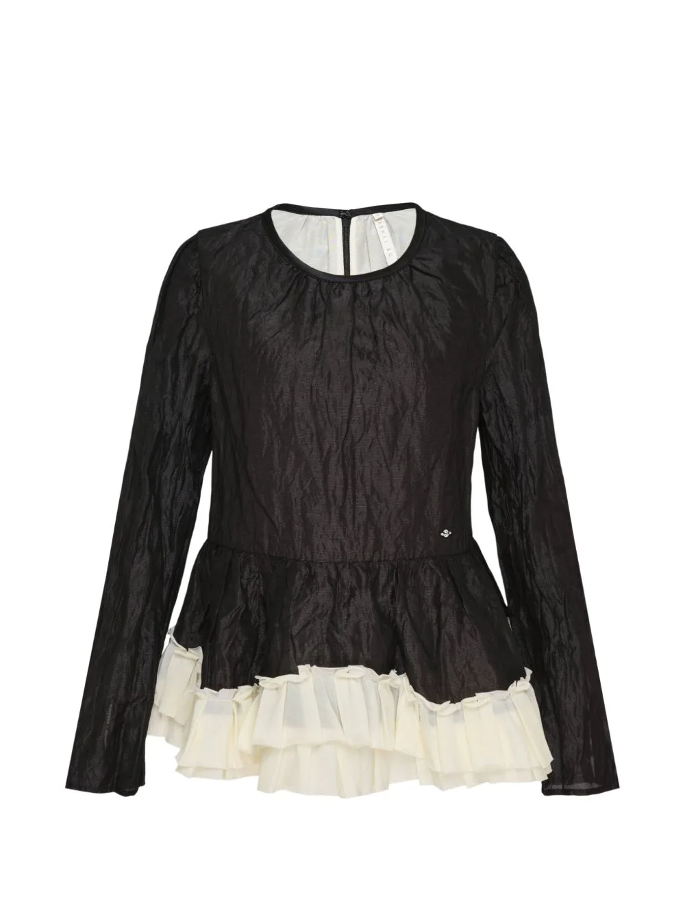 Crinkled-Finish Ruffled Blouse