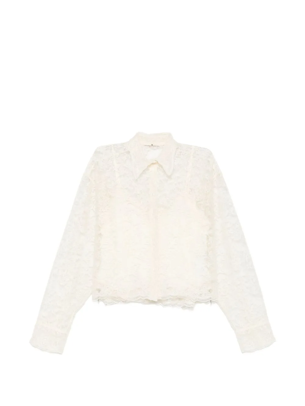 Floral-Lace Scalloped-Hem Shirt