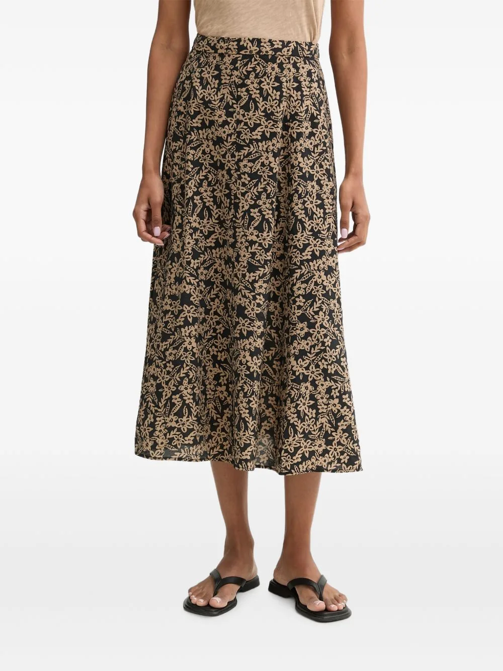 Floral-Print Flared Midi Skirt