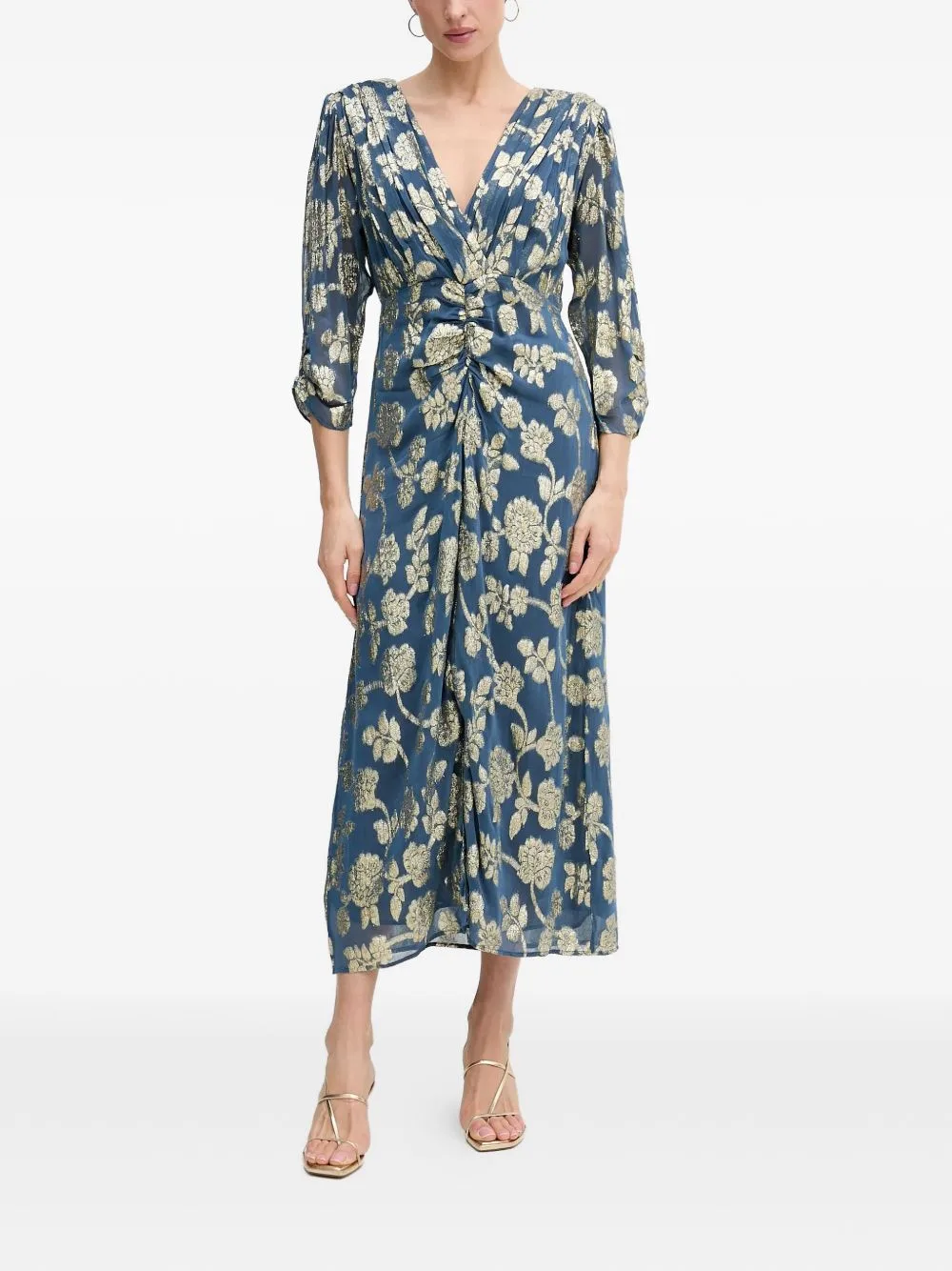 Floral-Print V-Neck Midi Dress
