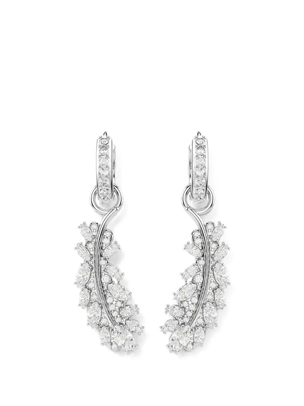 Crystal-Embellished Leaf-Pendant Earrings