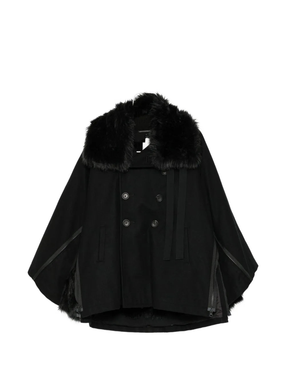 Faux-Fur Trim Double-Breasted Jacket