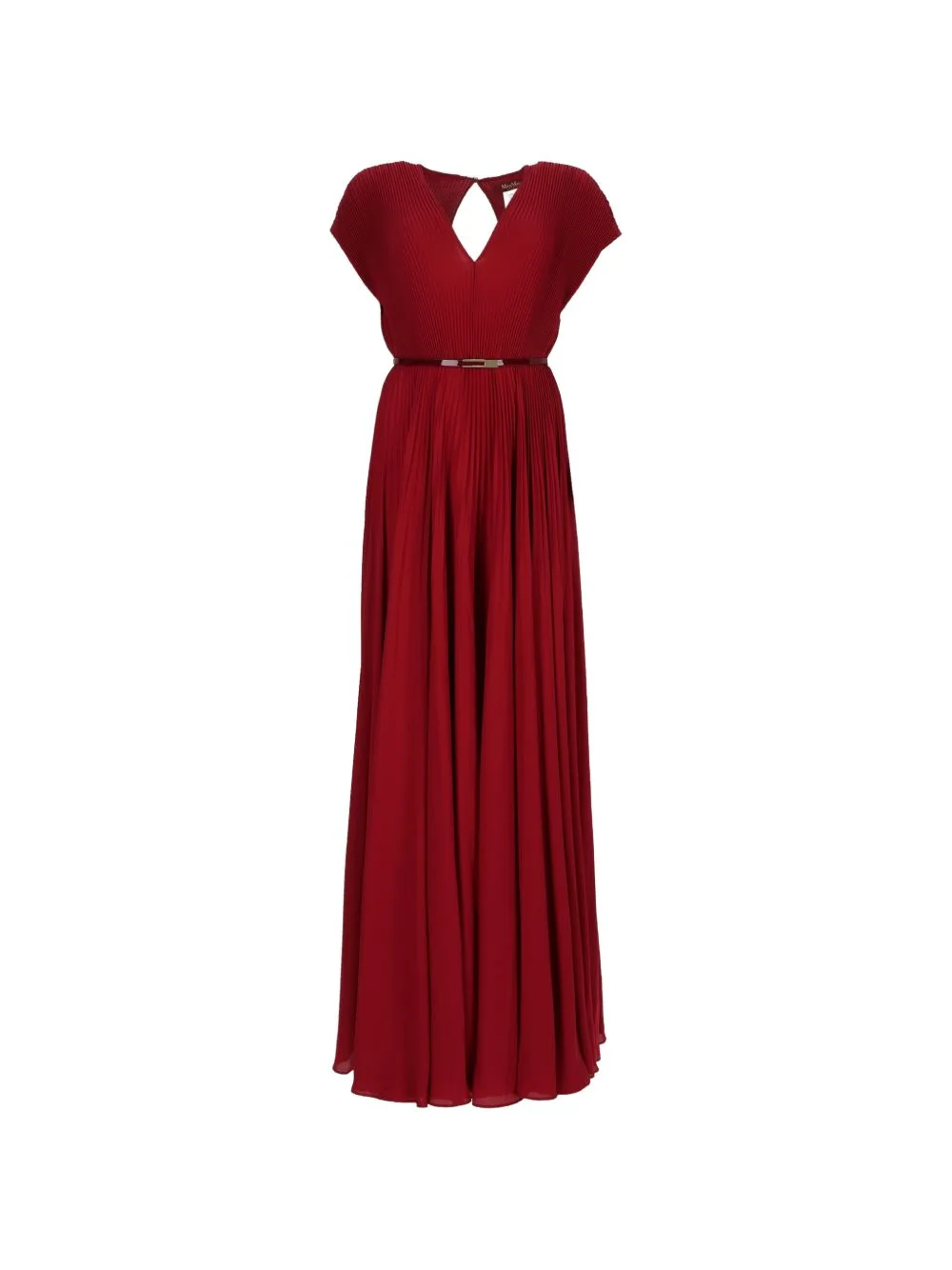 Belted-Waist Pleated Maxi Dress