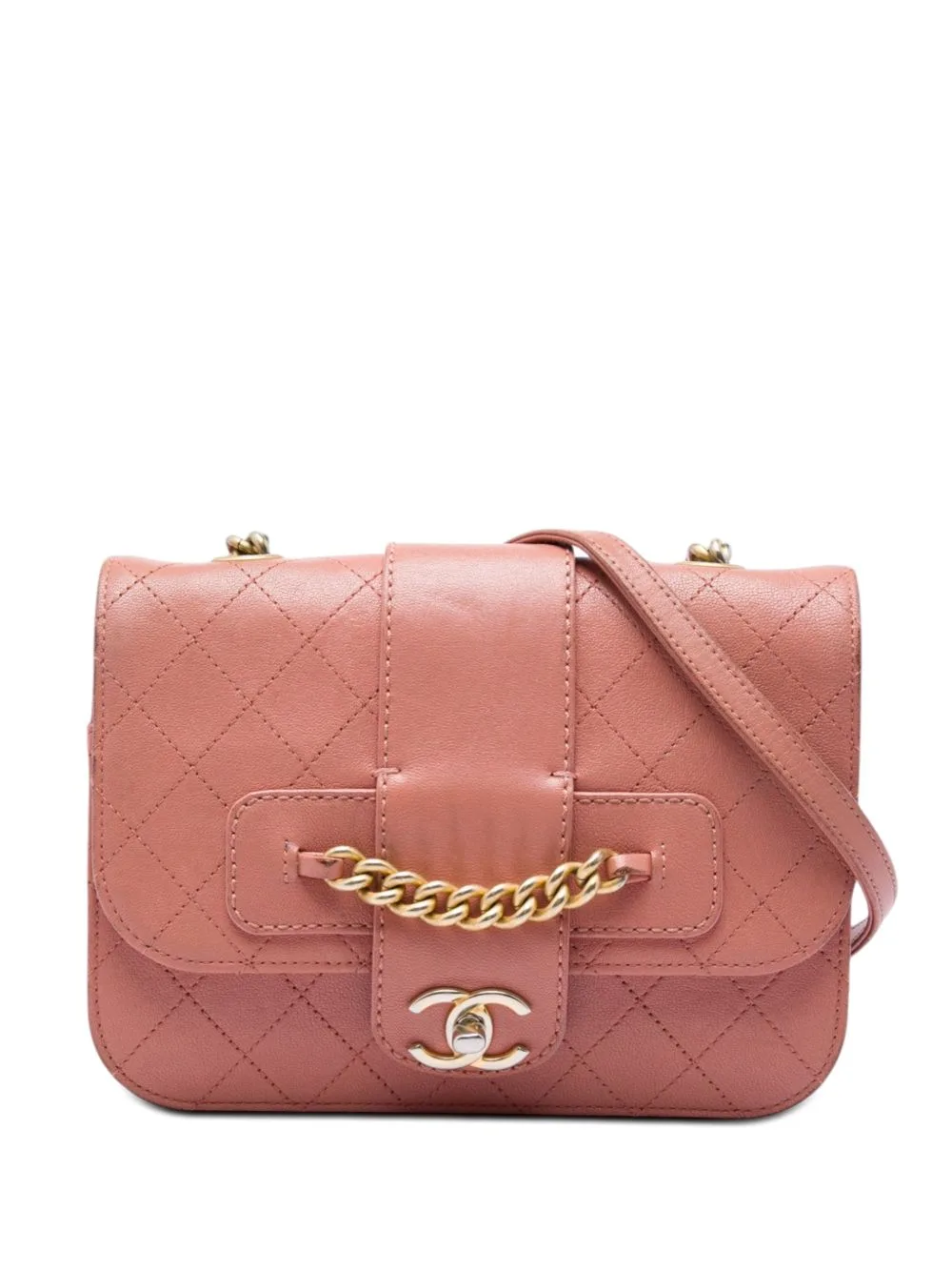 2018 Small Quilted Sheepskin Front Chain Flap Crossbody Bag