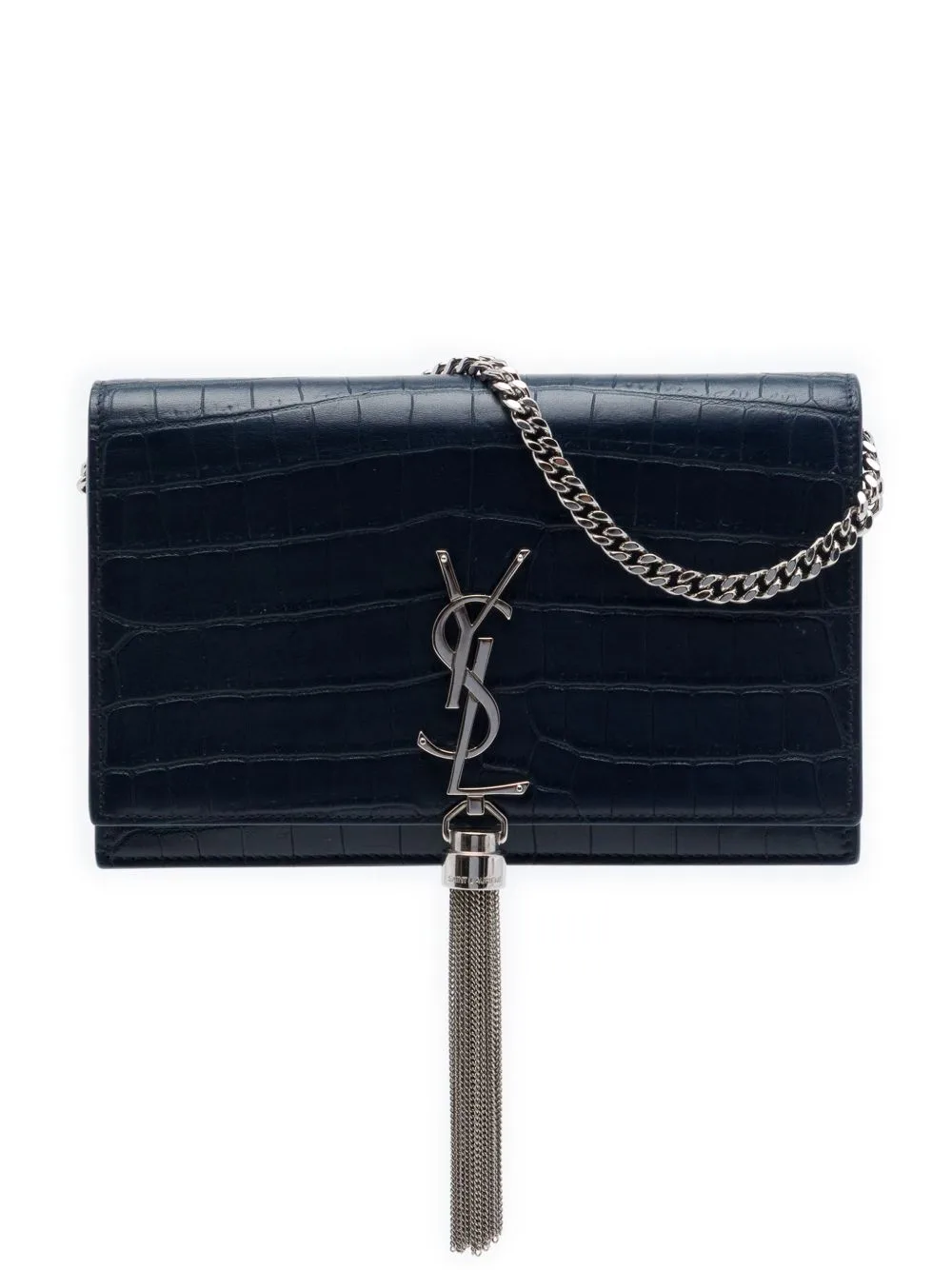 2017 Croc Embossed Leather Monogram Kate Tassel Wallet on Chain Crossbody Bag