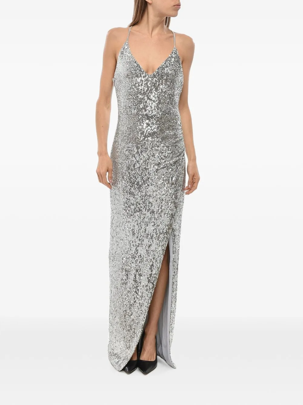 Sequin-Embellished Slit Maxi Dress
