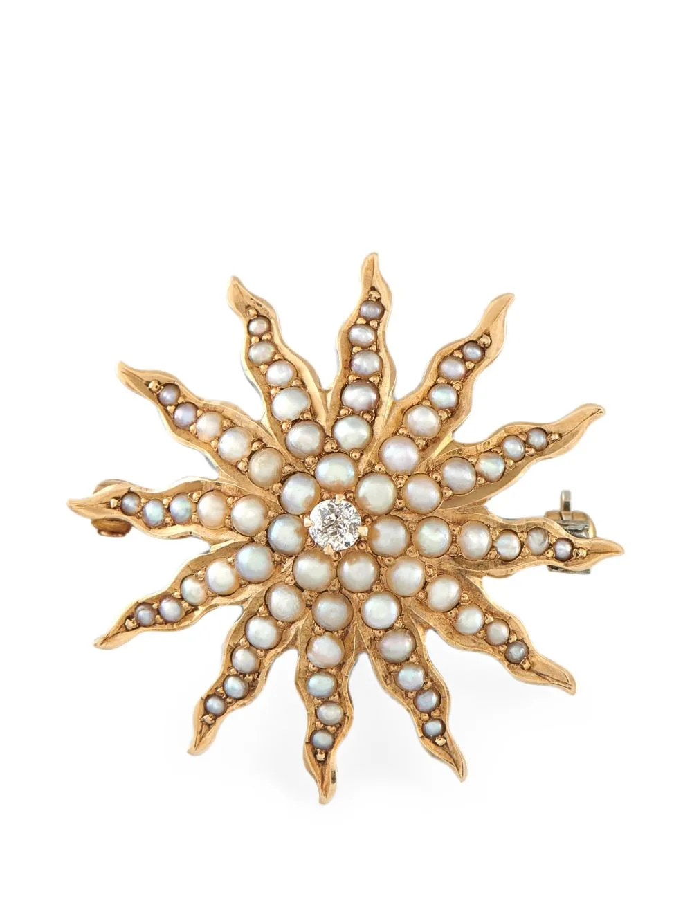 Seed Pearl Diamond Starburst Brooch