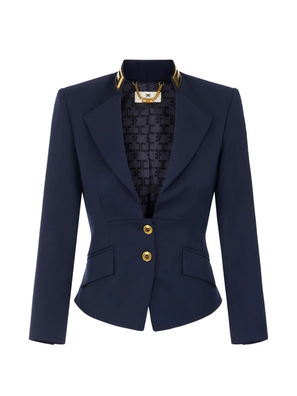 Jacket in Gabardine Fabric with Jewel Collar