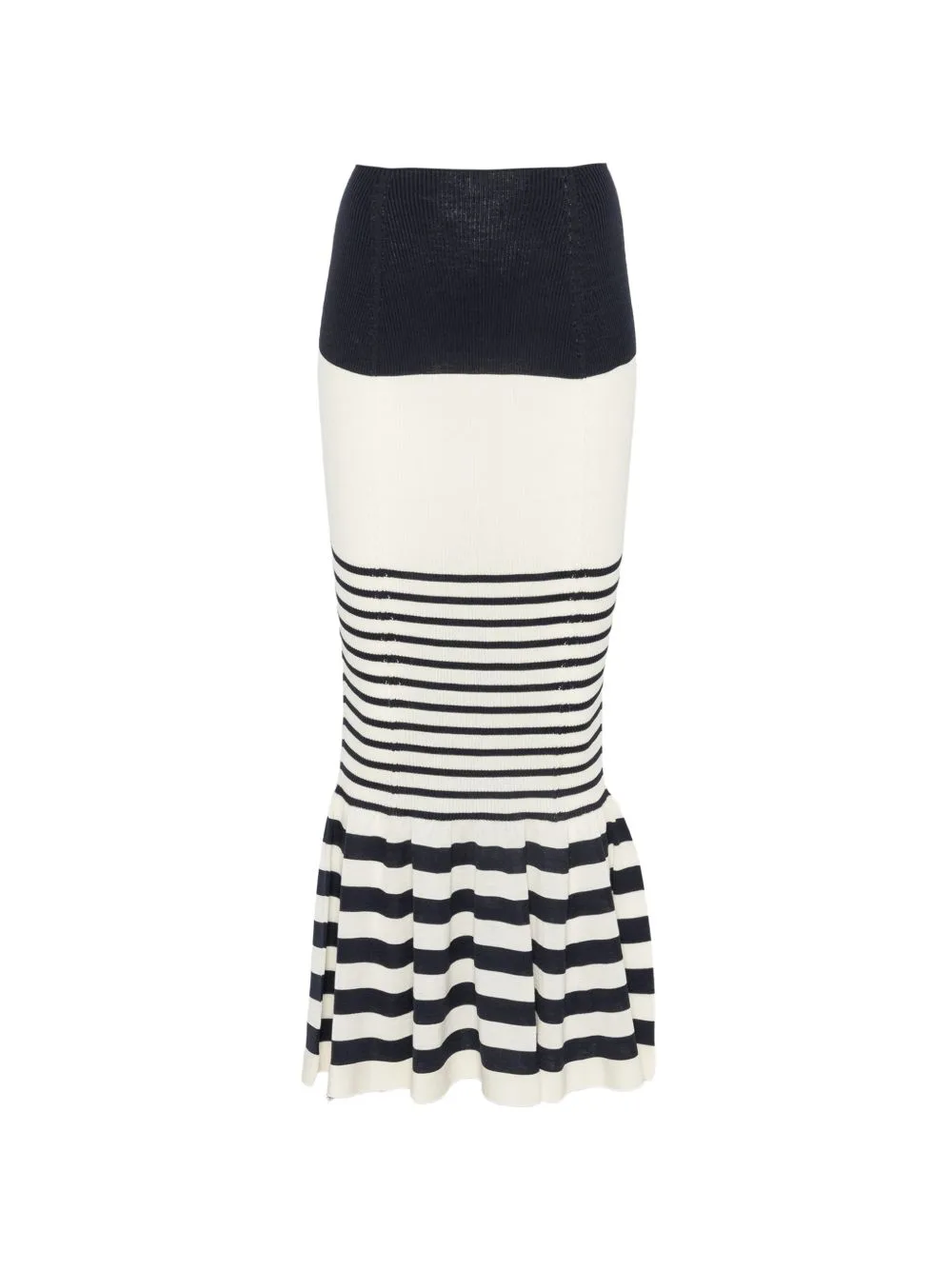 Striped Mermaid-Silhouette Midi Skirt