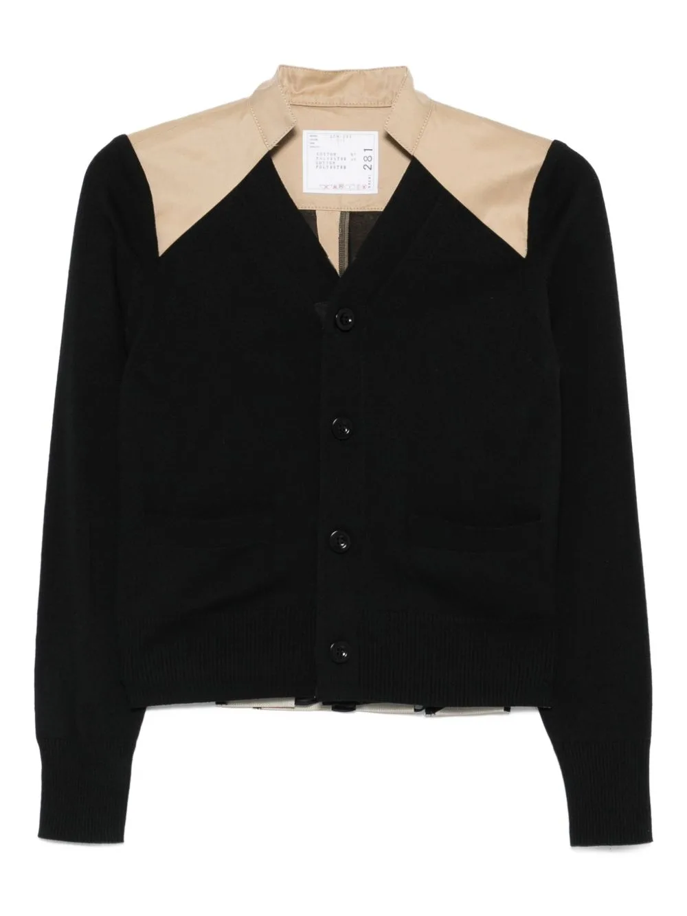 Contrast-Panel Gabardine Cardigan