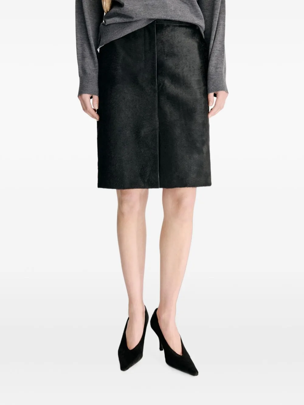 Debi Pony-Effect Leather Short Skirt