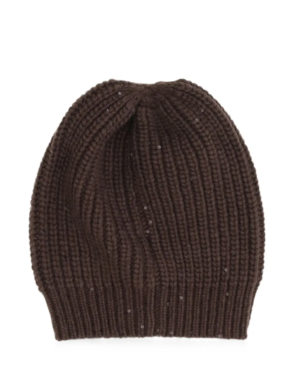 Sequin-Embellished Ribbed Beanie Hat