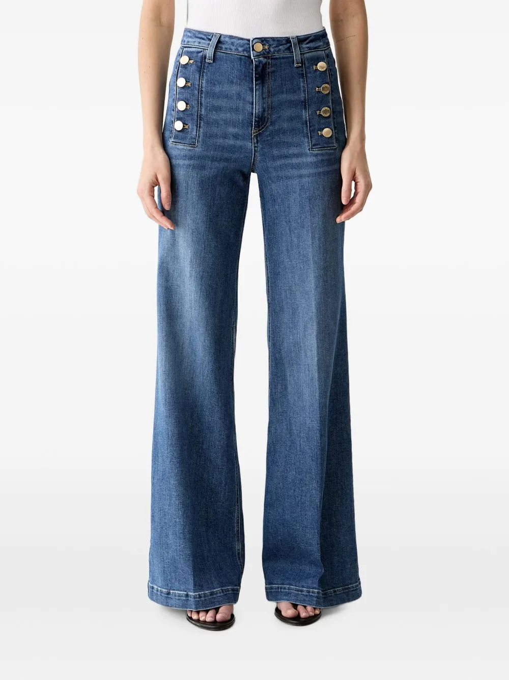 Button-Embellished Wide-Leg Jeans