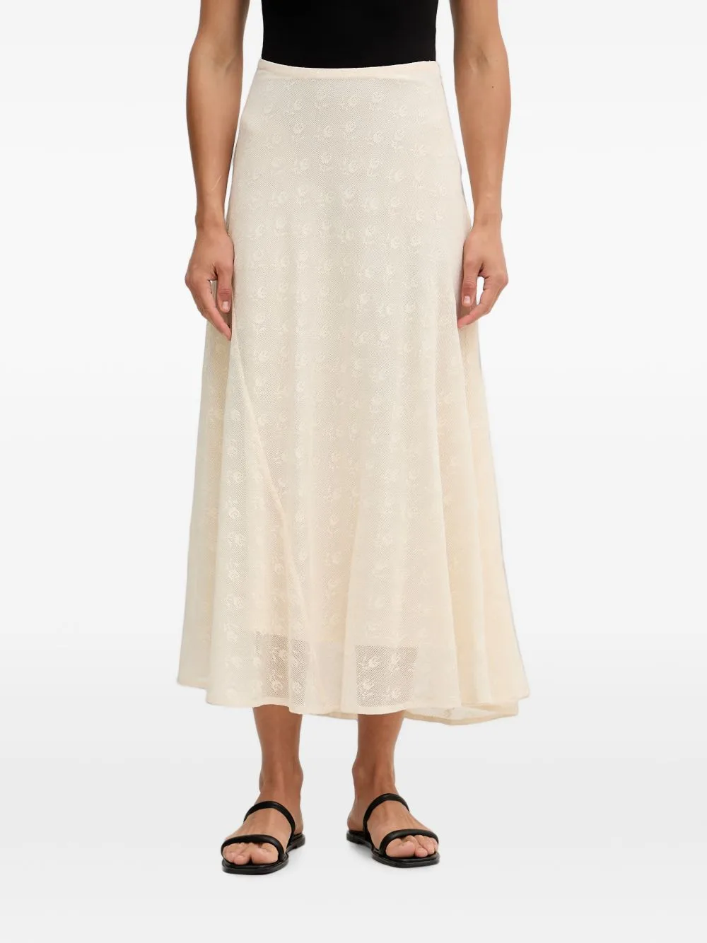 Roxanne Floral-Lace Flared Midi Skirt
