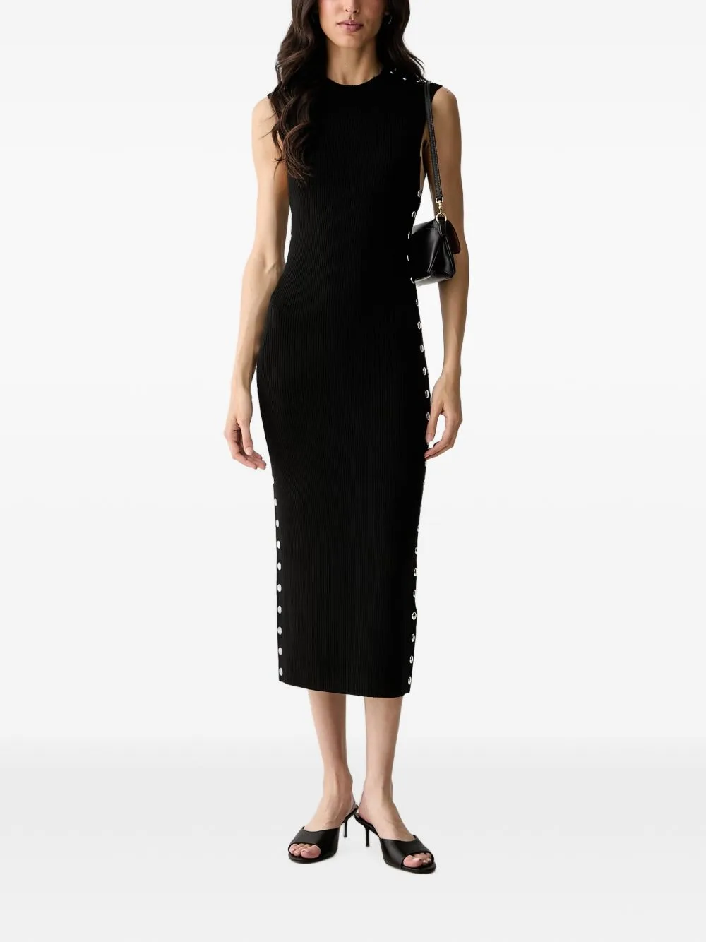 Stud-Embellished Ribbed-Knit Dress
