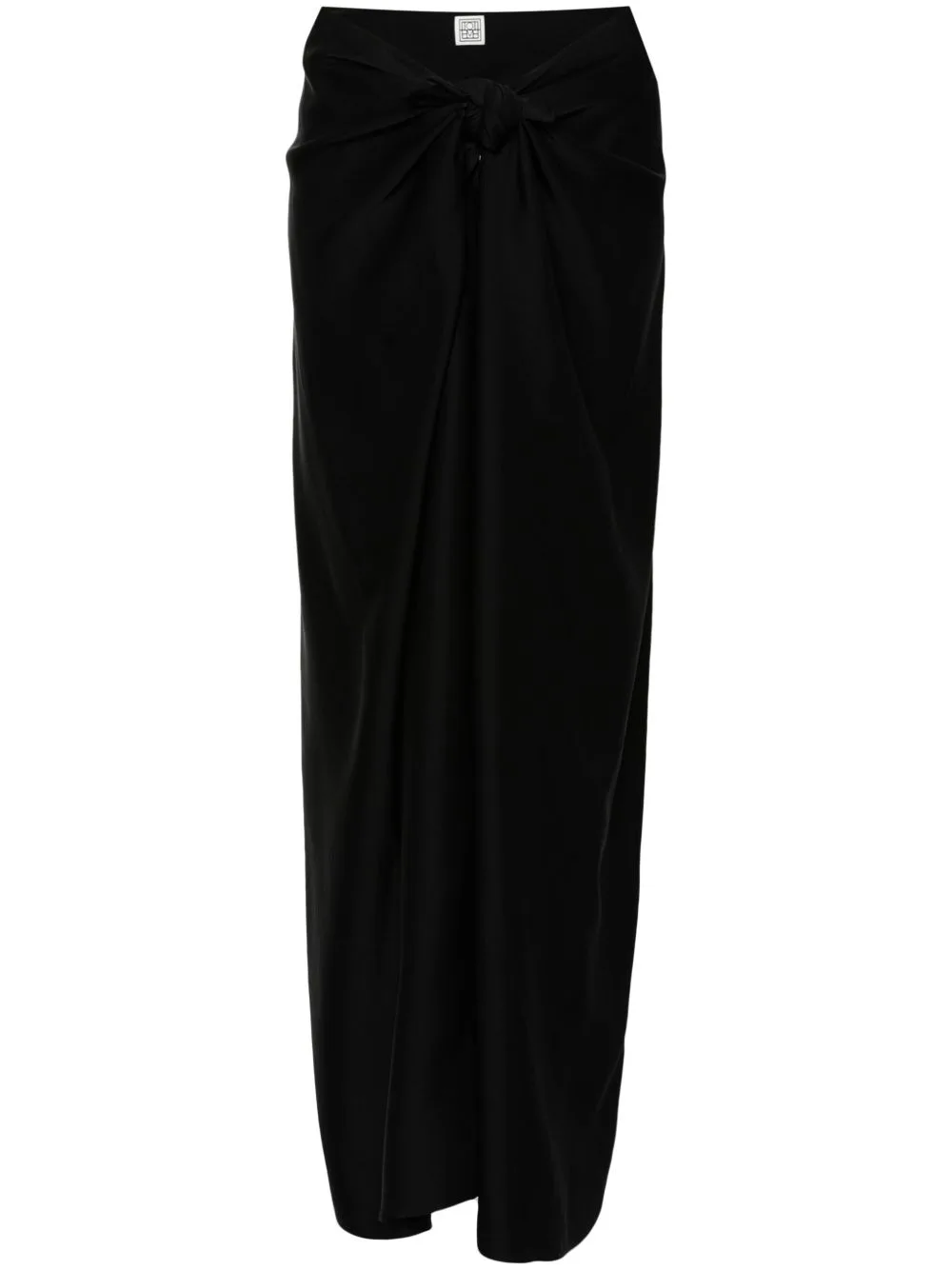 Knot-Detail Satin Midi Skirt