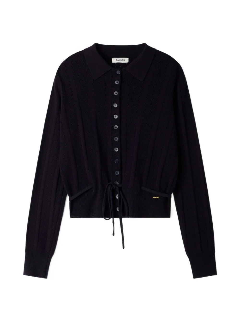Pointelle-Knit Drawstring Cardigan