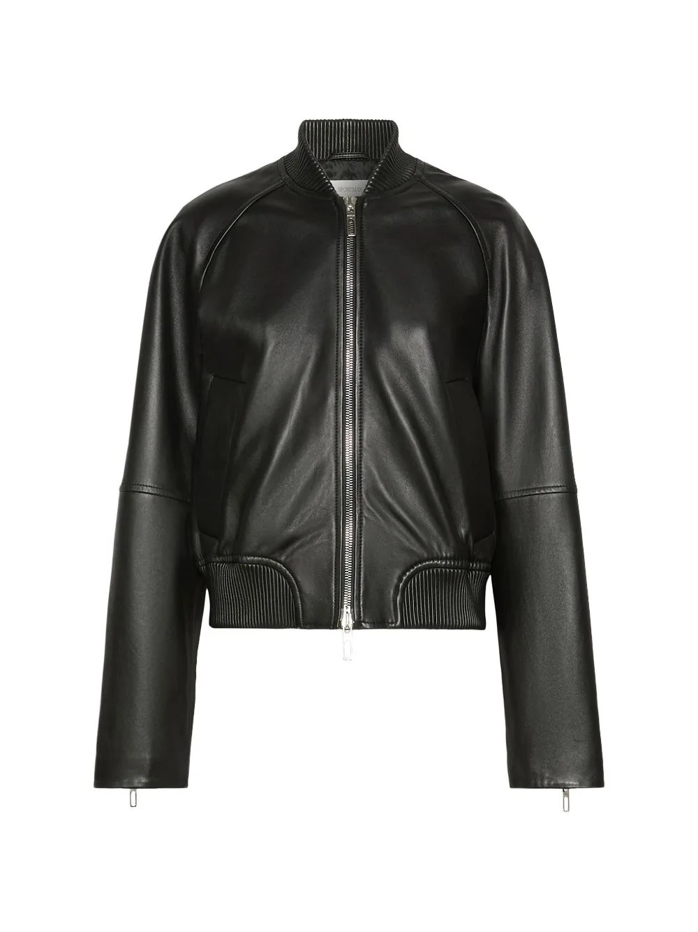Ribbed-Trim Leather Jacket