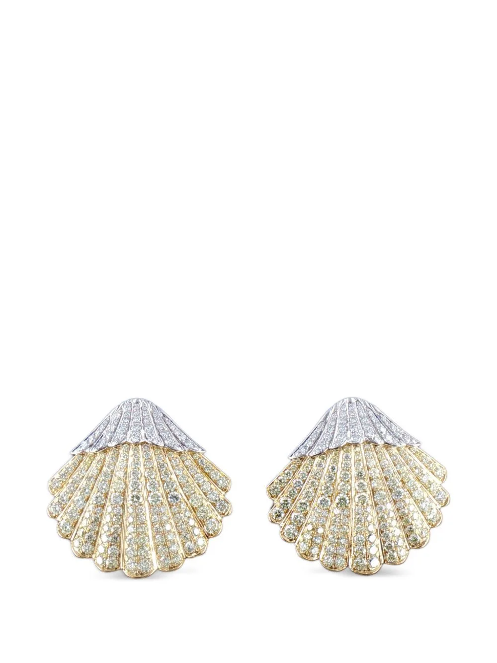 Yellow and White Diamond Shell Earrings
