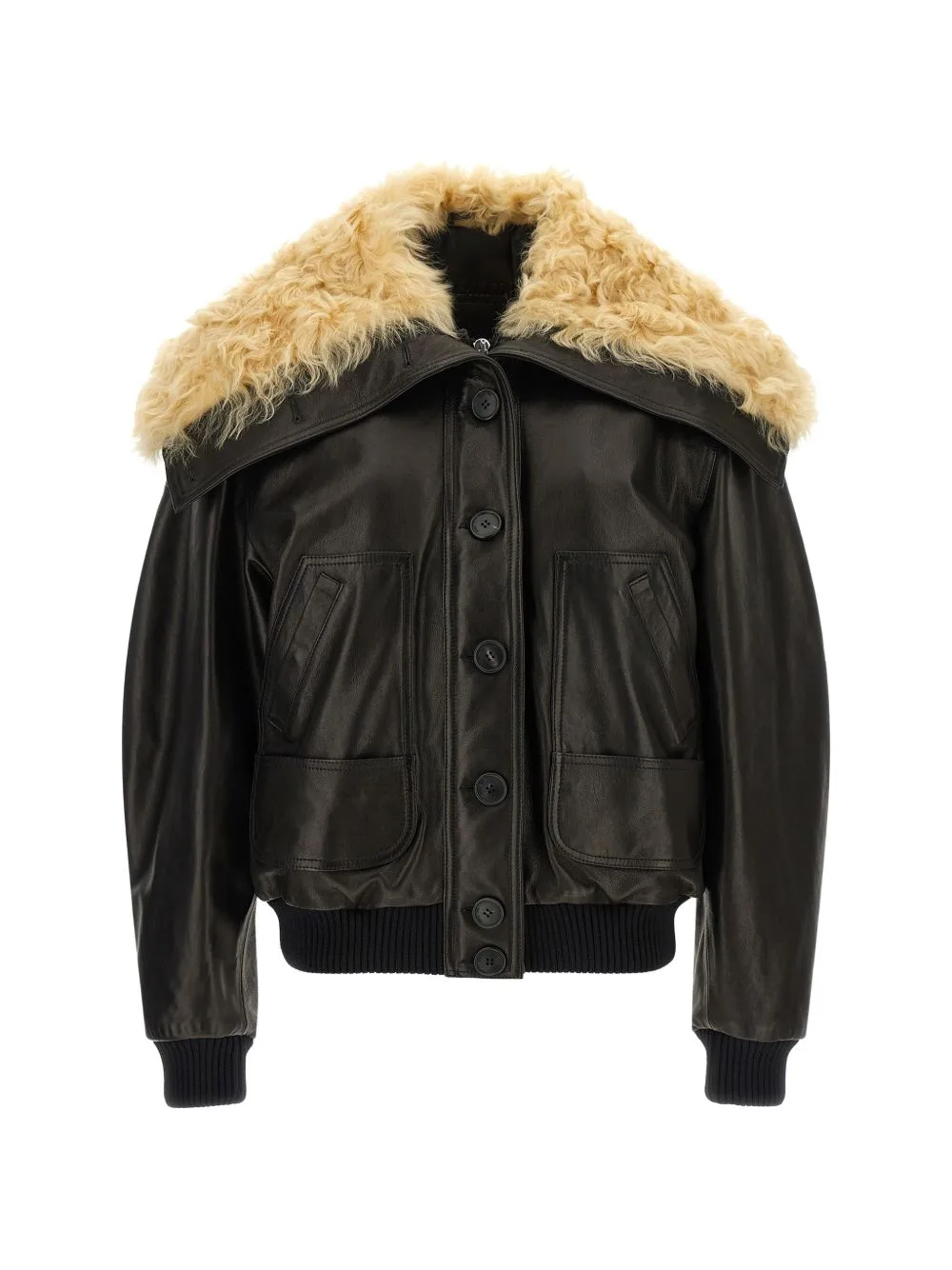 Contrast-Collar Leather Jacket