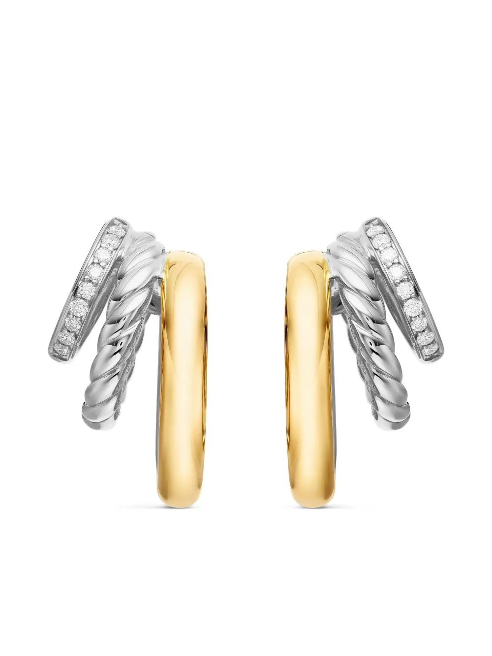 18kt Yellow Gold and Sterling Silver DY Mercer Multi Diamond Hoop Earrings (21mm)