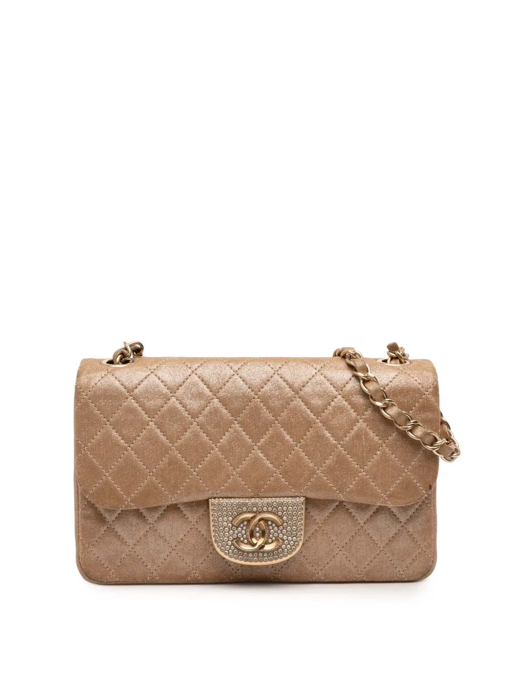 2014-2015 Small Quilted Iridescent Lambskin Pearl CC Crystal Flap Crossbody Bag
