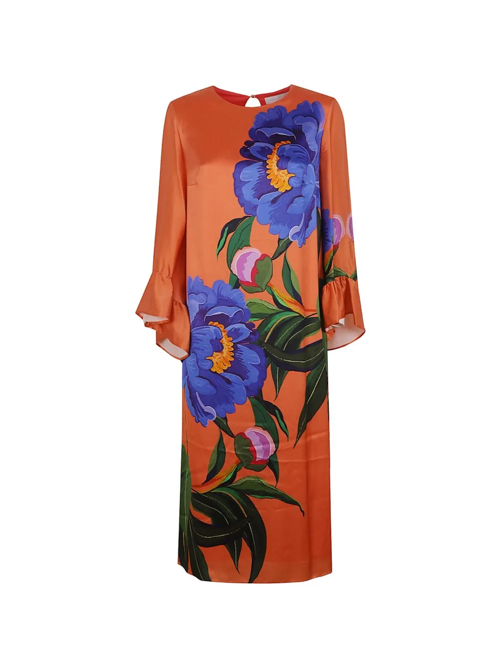 Celeste Floral-Print Ruffled-Sleeve Midi Dress