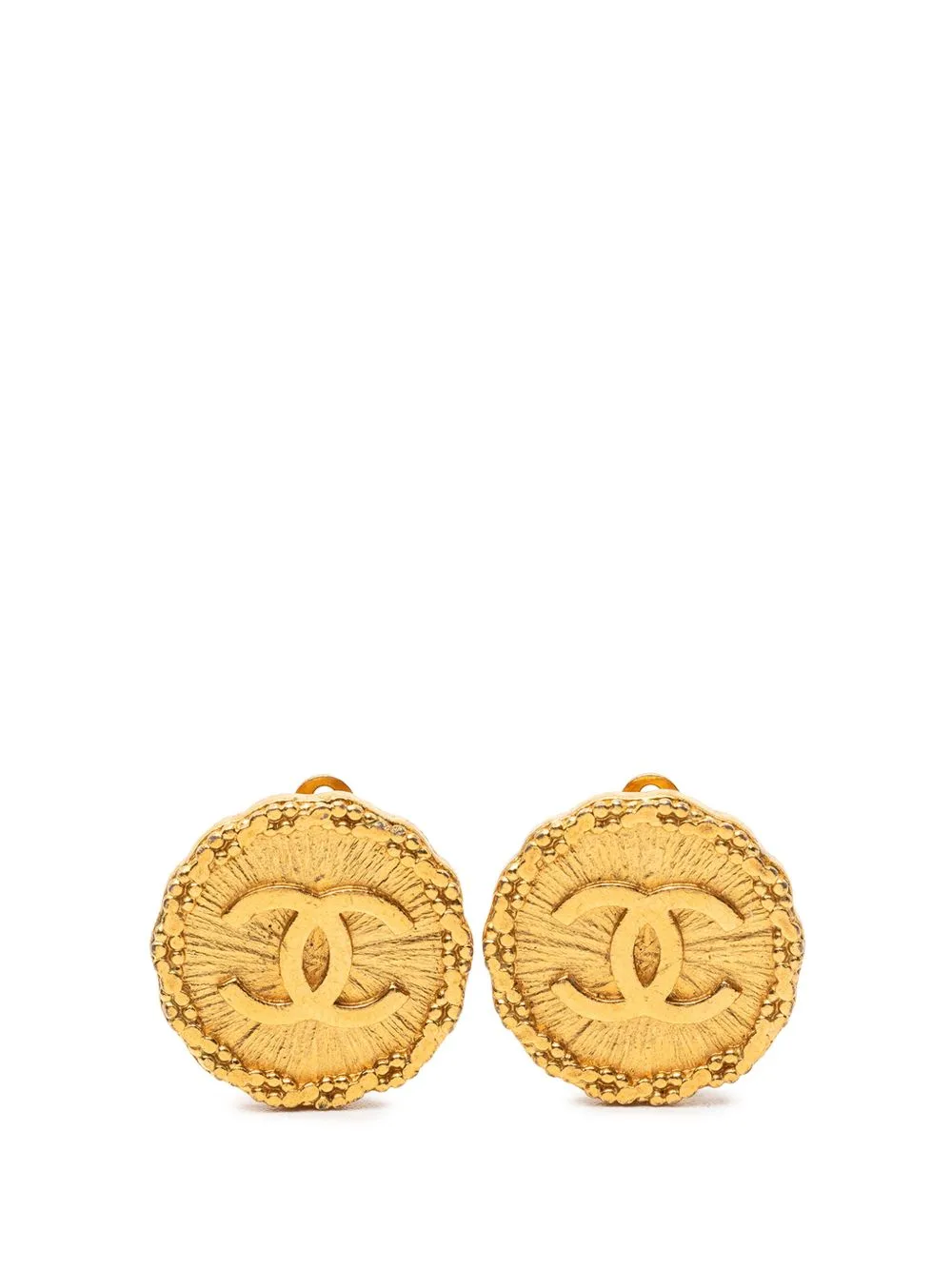 1996 CC Gold Plated Sunburst Round Clip on Earrings Costume Earrings