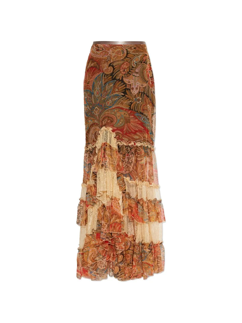Ruffled Paisley-Print Maxi Skirt