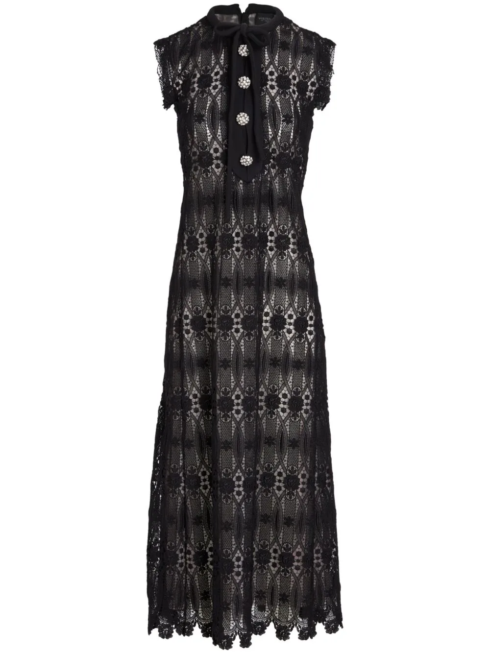 Long Embroidered Macramé Dress