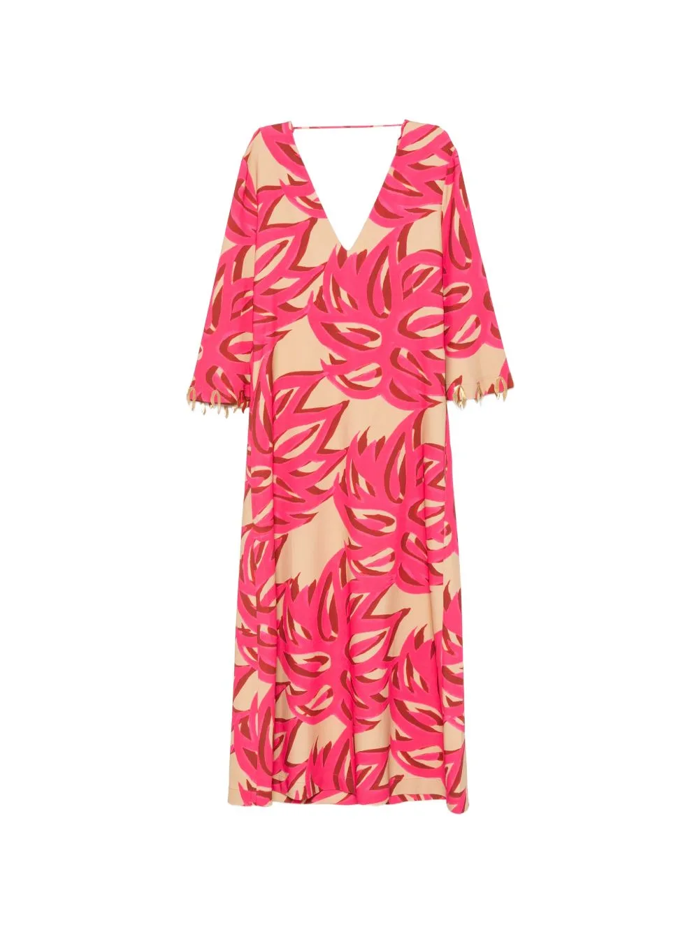 Ismene Sabra Leaf-Print V-Neck Midi Dress