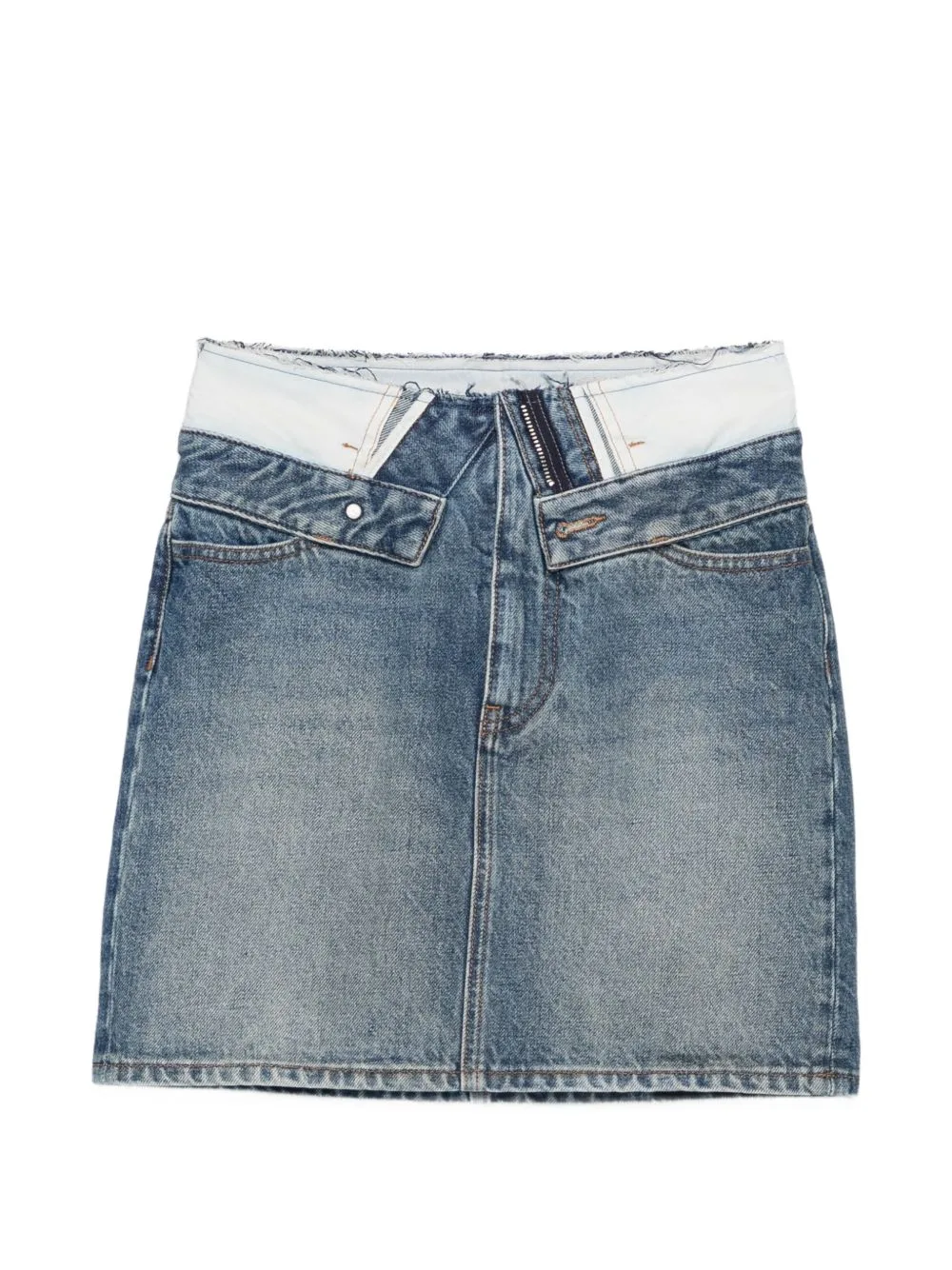 Distressed-Effect Denim Skirt