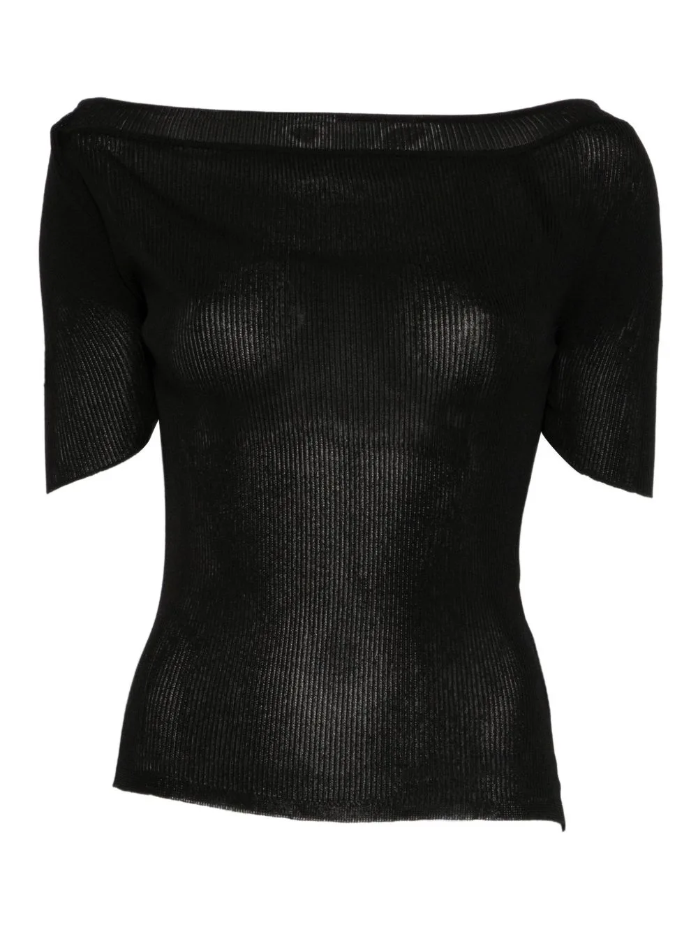 Boat-Neck Ribbed Knitted Top